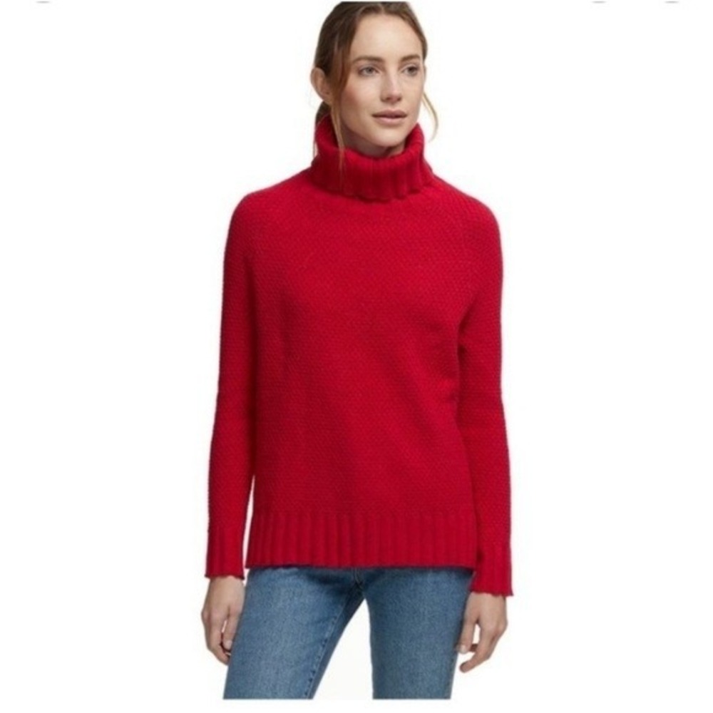 Patagonia Worn Wear Red Popcorn Knit Turtleneck Sweater XL Recycled Cotton Blend